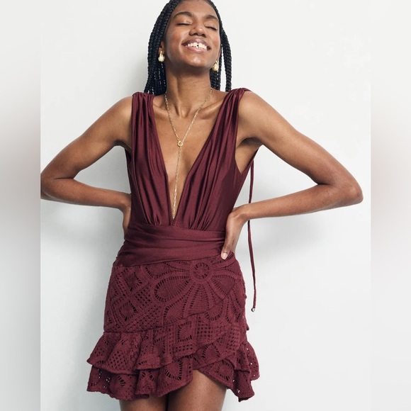 PatBO Dresses & Skirts - **NWT **PatBo x Camilla Coelho burgundy mini crochet dress